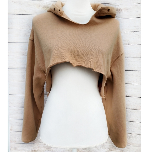 DJAB Tan Cropped Hoodie Sweatshirt - Picture 1 of 3